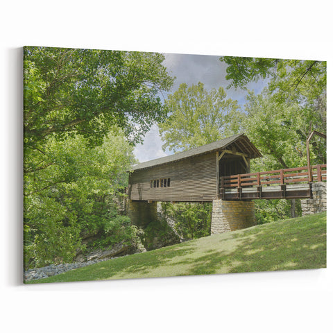 Classic Covered Bridge Wall Art – Green Landscape Canvas & Prints