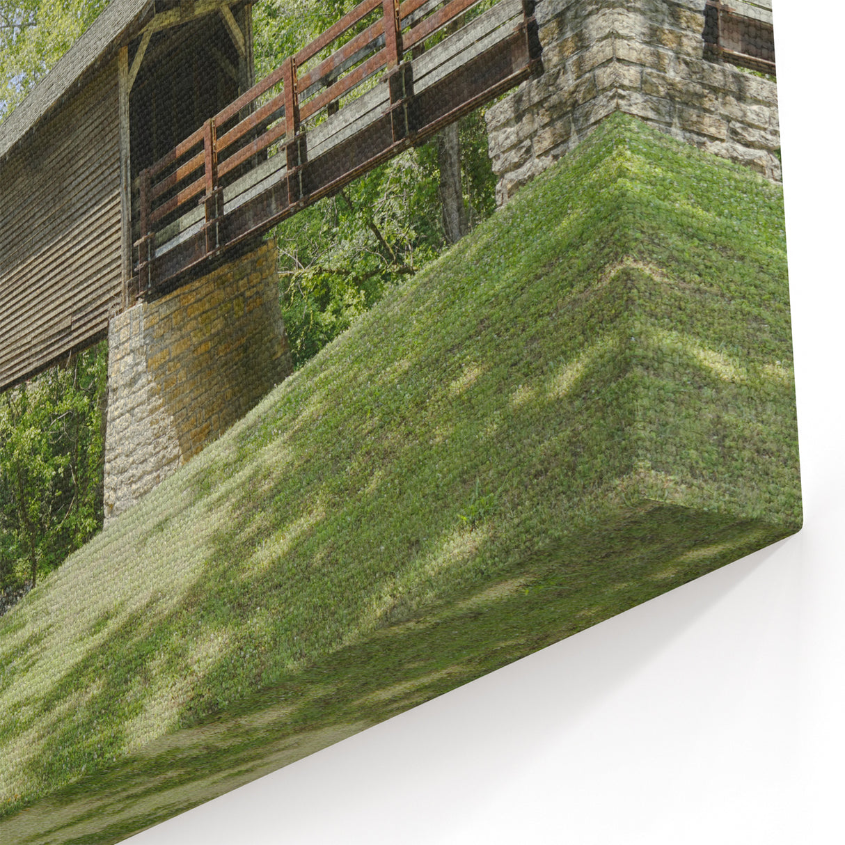 Classic Covered Bridge Wall Art – Green Landscape Canvas & Prints