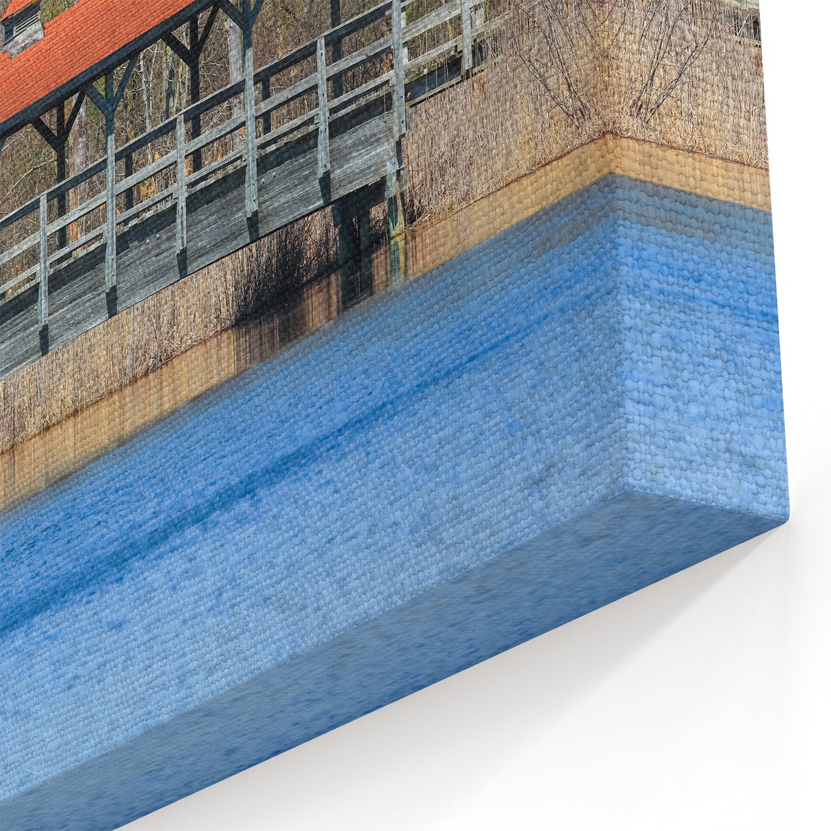 Covered Bridge Wall Art – Tranquil Lake Scene Canvas & Framed Prints