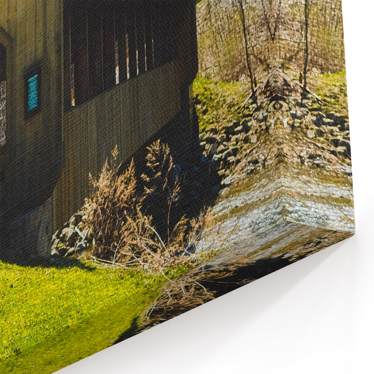 Riverview Covered Bridge Wall Art – Rustic Architecture Canvas Prints