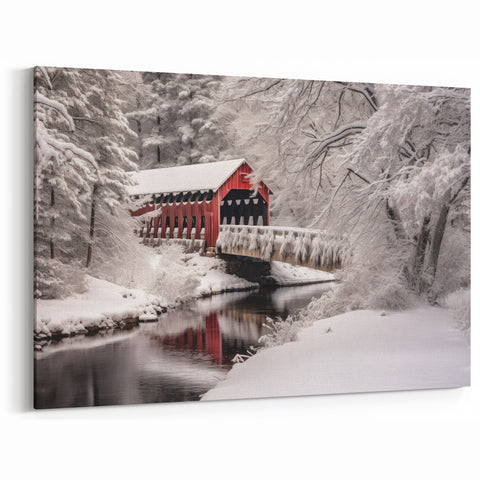 Winter Covered Bridge Wall Art – Snowy Landscape Canvas & Prints