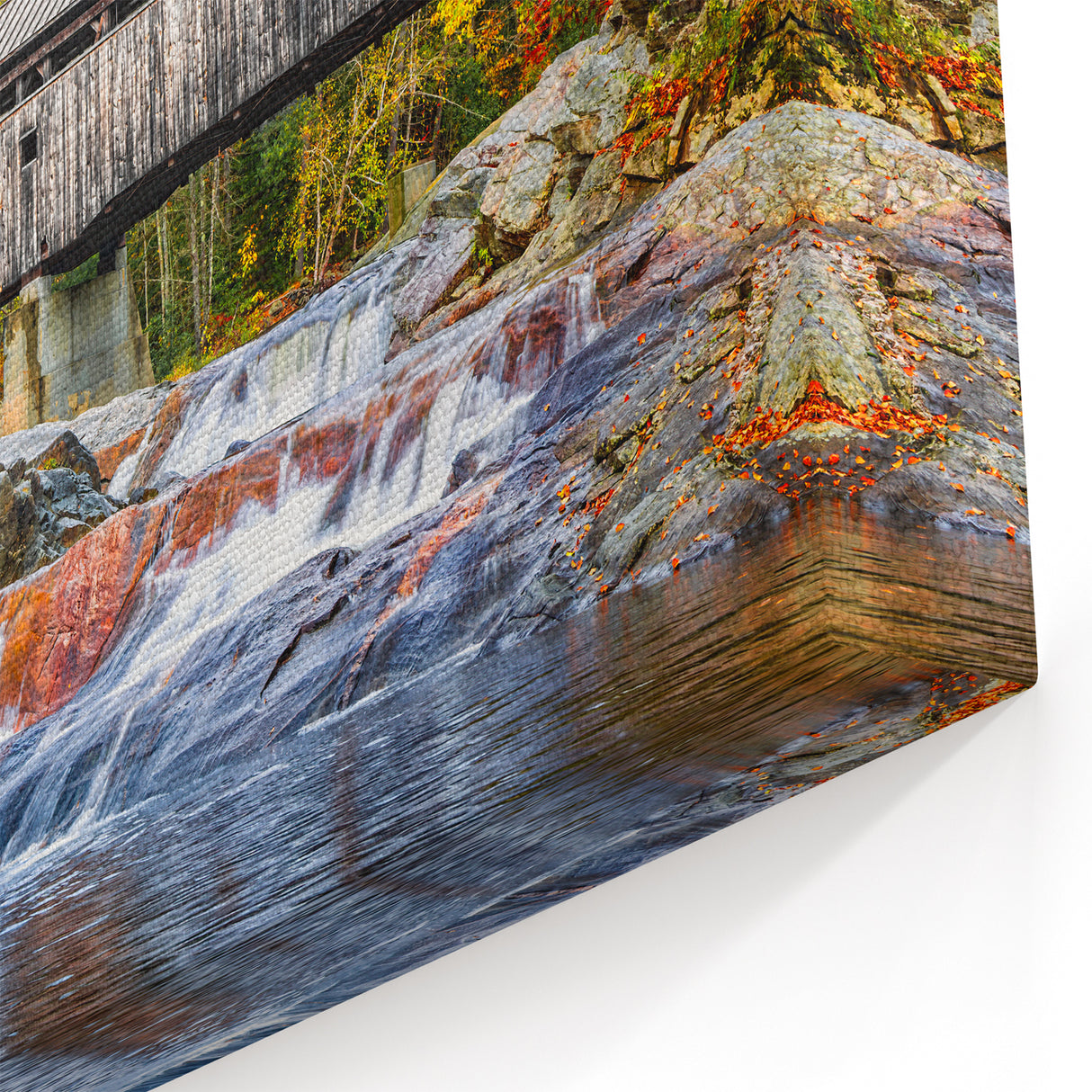 Waterfall Covered Bridge Wall Art – Scenic Landscape Canvas & Prints