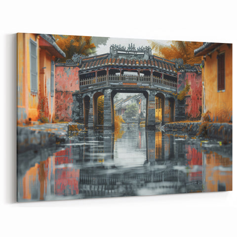 Historic Asian Covered Bridge Wall Art – Vibrant Cityscape Canvas Prints