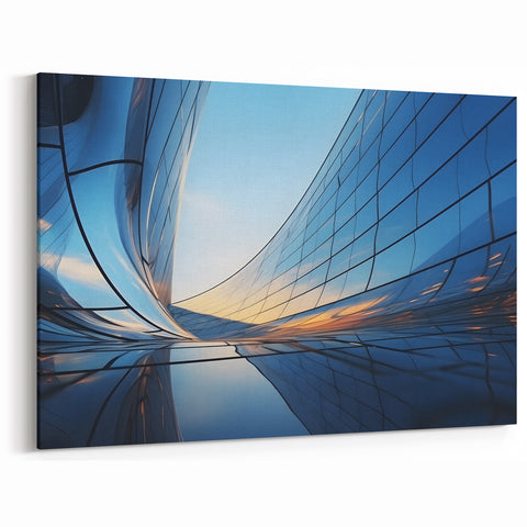 Reflective Curved Glass Art Print - Modern Architectural Canvas