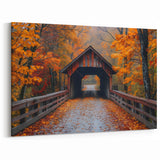 Autumn Covered Bridge Wall Art – Vibrant Fall Landscape Canvas Prints