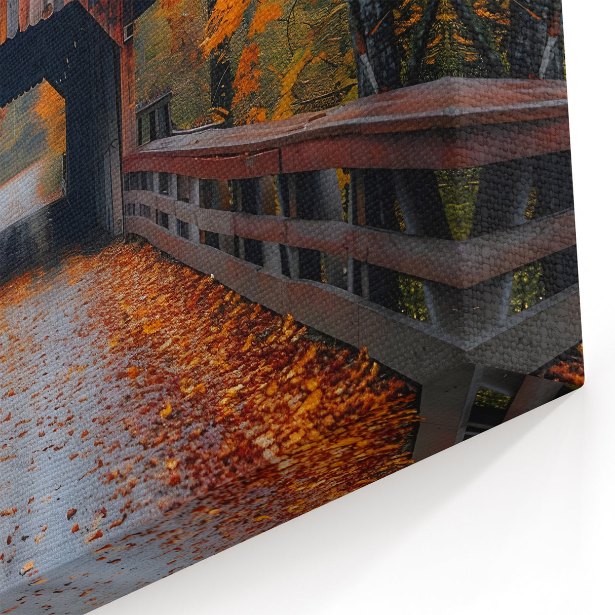 Autumn Covered Bridge Wall Art – Vibrant Fall Landscape Canvas Prints