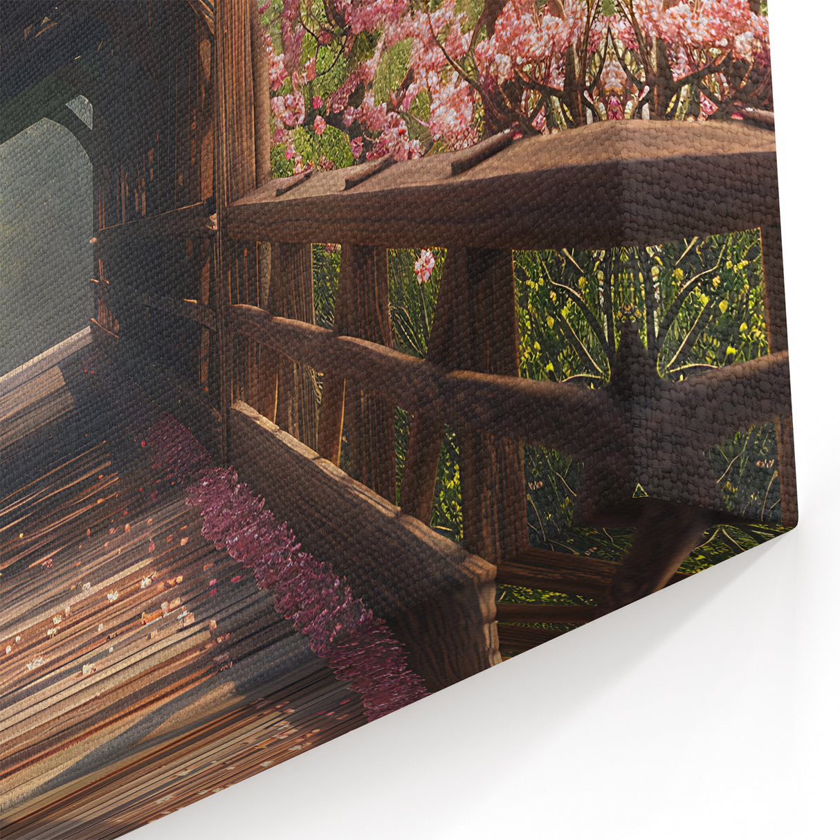 Cherry Blossom Covered Bridge Wall Art – Serene Spring Canvas Prints