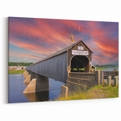 Hartland Longest Covered Bridge Wall Art – Scenic Sunset Canvas Prints
