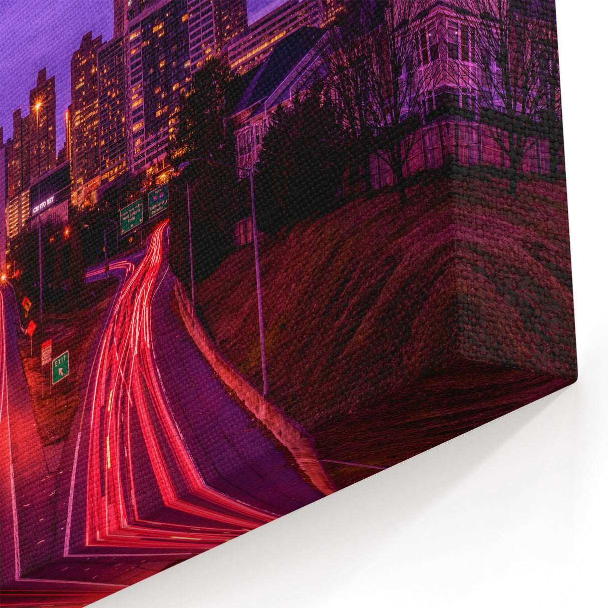 Vibrant Atlanta Skyline Art - Dynamic Night Cityscape in Purple Hue