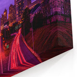 Vibrant Atlanta Skyline Art - Dynamic Night Cityscape in Purple Hue