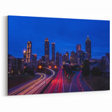 Atlanta Skyline Wall Art - Modern Night Cityscape in Deep Blue Hues