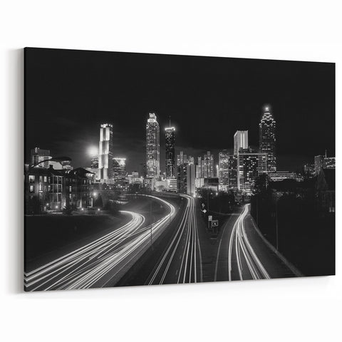 Black and White Atlanta Skyline Art - Modern Night Cityscape Wall Art