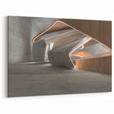 Modern Architectural Abstract Wall Art - Curved Concrete & Wood Design
