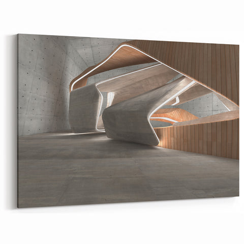Modern Architectural Abstract Wall Art - Curved Concrete & Wood Design