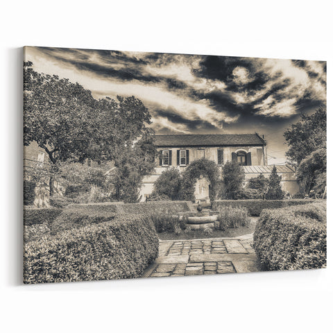 Historic Savannah Garden - Black and White Scenic Photography Art Print