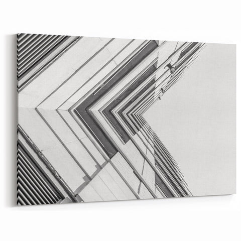 Geometric Black and White Architectural Wall Art - Angular Building Design