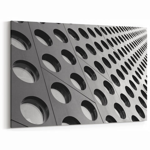 Black and White Architectural Abstract Wall Art - Circular Facade Design