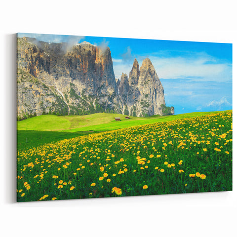 Italy Nature Artwork - Dolomites Canvas Print with Flower Fields