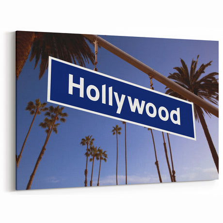 Iconic Hollywood Street Sign with Palm Trees - Stunning Skyline Wall Art