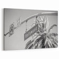 Black and White Hollywood Street Sign with Palm Trees - Classic Wall Art