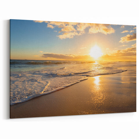 Kauai Beach Scenes – Golden Sunset Over Shoreline Canvas & Framed Art