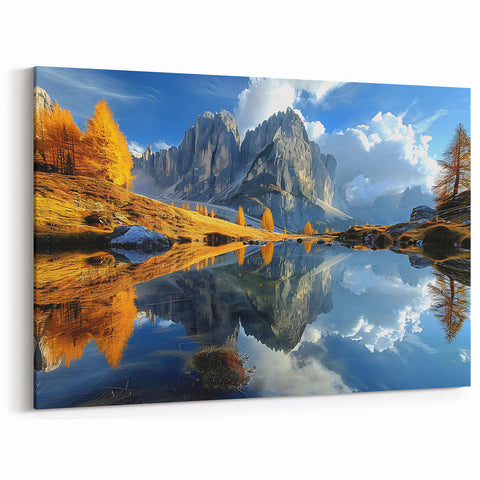 Mountain Landscape Art - Dolomites Canvas Print of Alpine Reflection