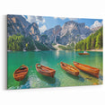 Dolomites Canvas Print - Italian Alps Art of Scenic Lake and Boats