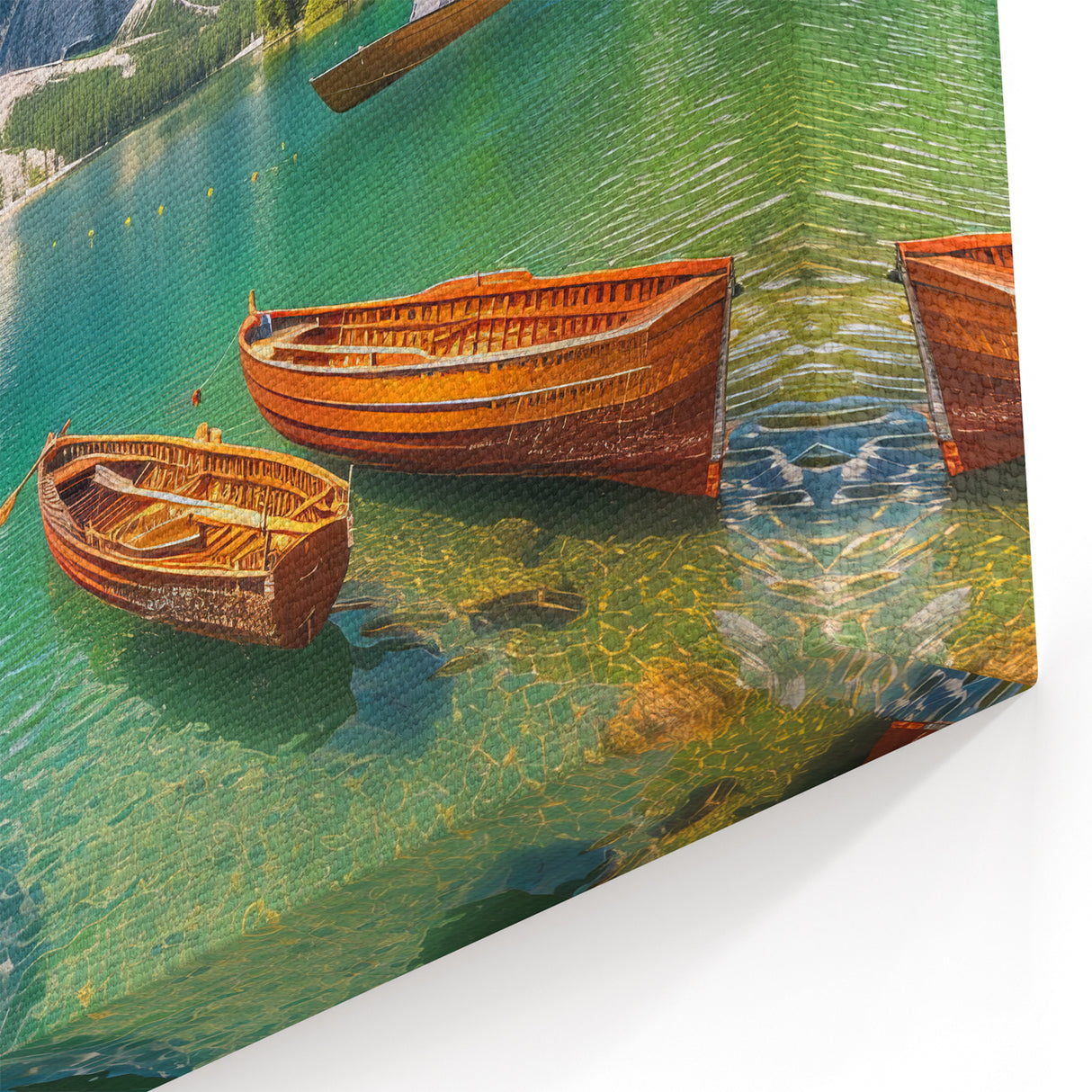 Dolomites Canvas Print - Italian Alps Art of Scenic Lake and Boats