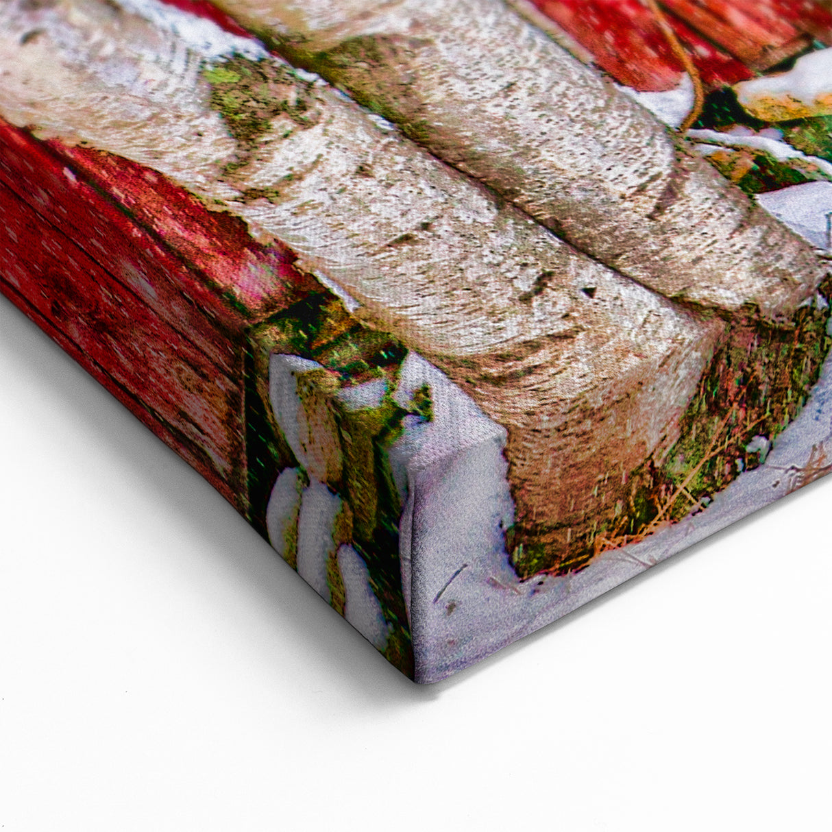 Vermont Scenic Art - Snowy Birch Trees by a Rustic Red Barn Canvas Print