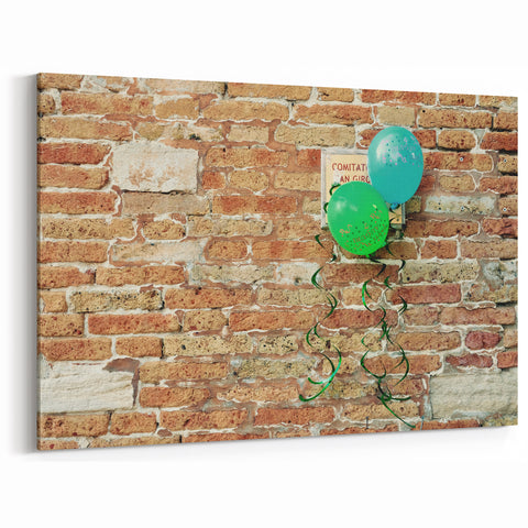 Masonry Wall Art - Rustic Brick and Stone with Balloons Canvas Print