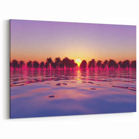 Hawaiian Beach Art - Vibrant Maui Sunset Over Palm Trees and Ocean