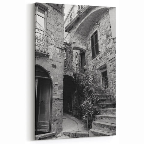 Masonry Wall Art - Historic Alleyway in Black and White Canvas Print