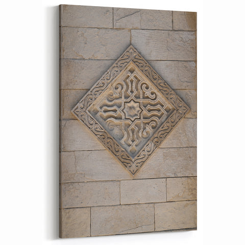 Masonry Wall Art - Ornate Stone Relief with Geometric Design Print