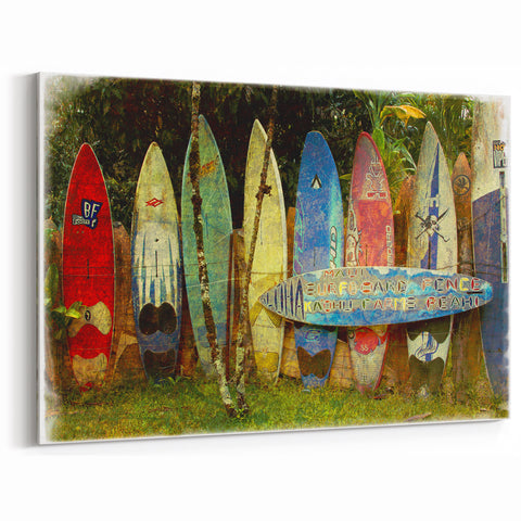 Hawaii Art Prints - Maui Surfboard Fence in Vibrant Tropical Colors