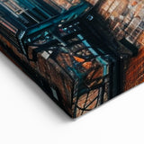 Masonry Wall Art - Colorful Brick Building Facade with Blue Accents Print