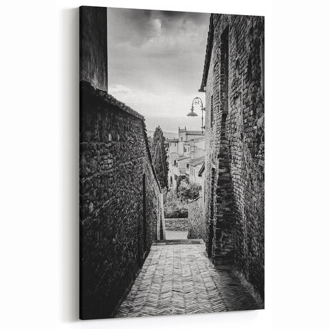 Masonry Wall Art - Black and White Italian Alleyway Brick Print