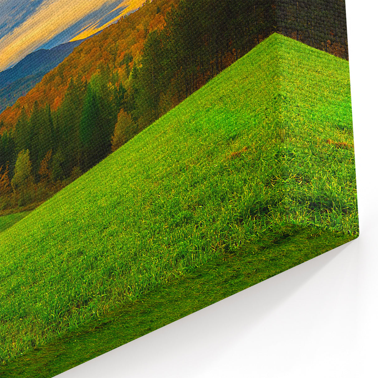 Vermont Scenic Sunset Art - Green Hills and Autumn Mountains Canvas Print