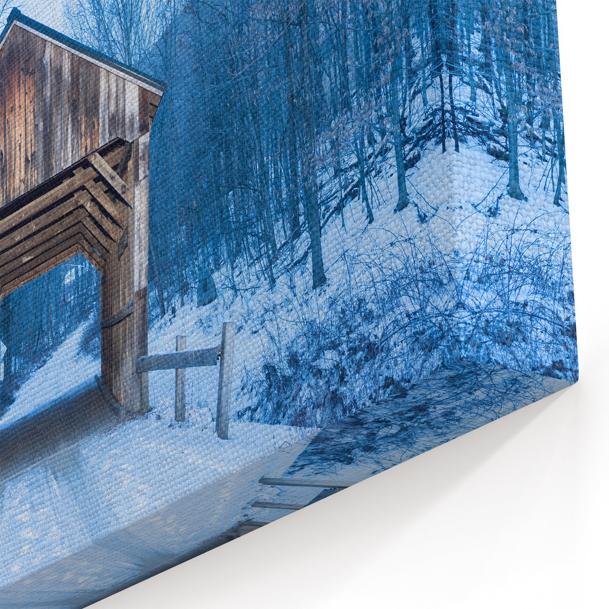 Vermont Covered Bridge Winter Scene - Scenic Snowy Forest Canvas Art