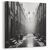 Masonry Wall Art - Rainy Black and White Urban Alleyway Canvas Print