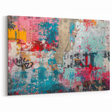 Rustic Masonry Wall Art - Vibrant Canvas Print with Graffiti Design