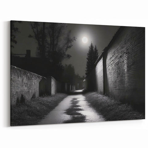 Architectural Masonry Wall Art - Moonlit Brick Alley Canvas Print Decor