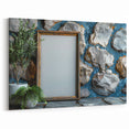Modern Masonry Wall Art - Framed Decor with Stone Texture & Greenery