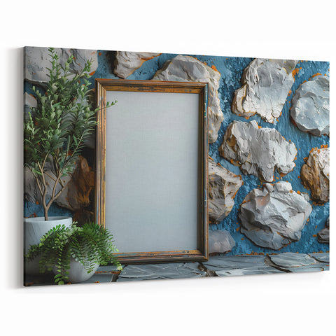 Modern Masonry Wall Art - Framed Decor with Stone Texture & Greenery