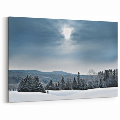 Vermont Winter Landscape Art - Snowy Pines and Mountains Canvas Print