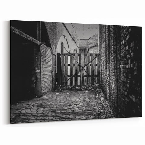Rustic Masonry Wall Art - Black & White Gated Alley Canvas Print Decor