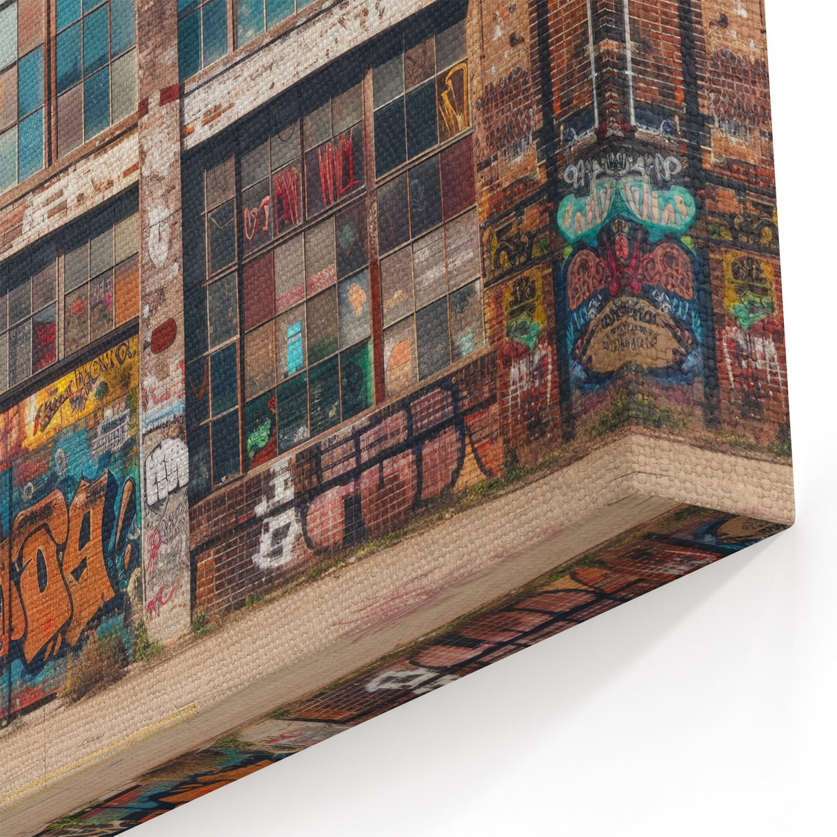 Urban Graffiti Masonry Wall Art - Colorful Brick Building Canvas Print