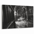 Gothic Masonry Wall Art - Black & White Arched Corridor Canvas Print