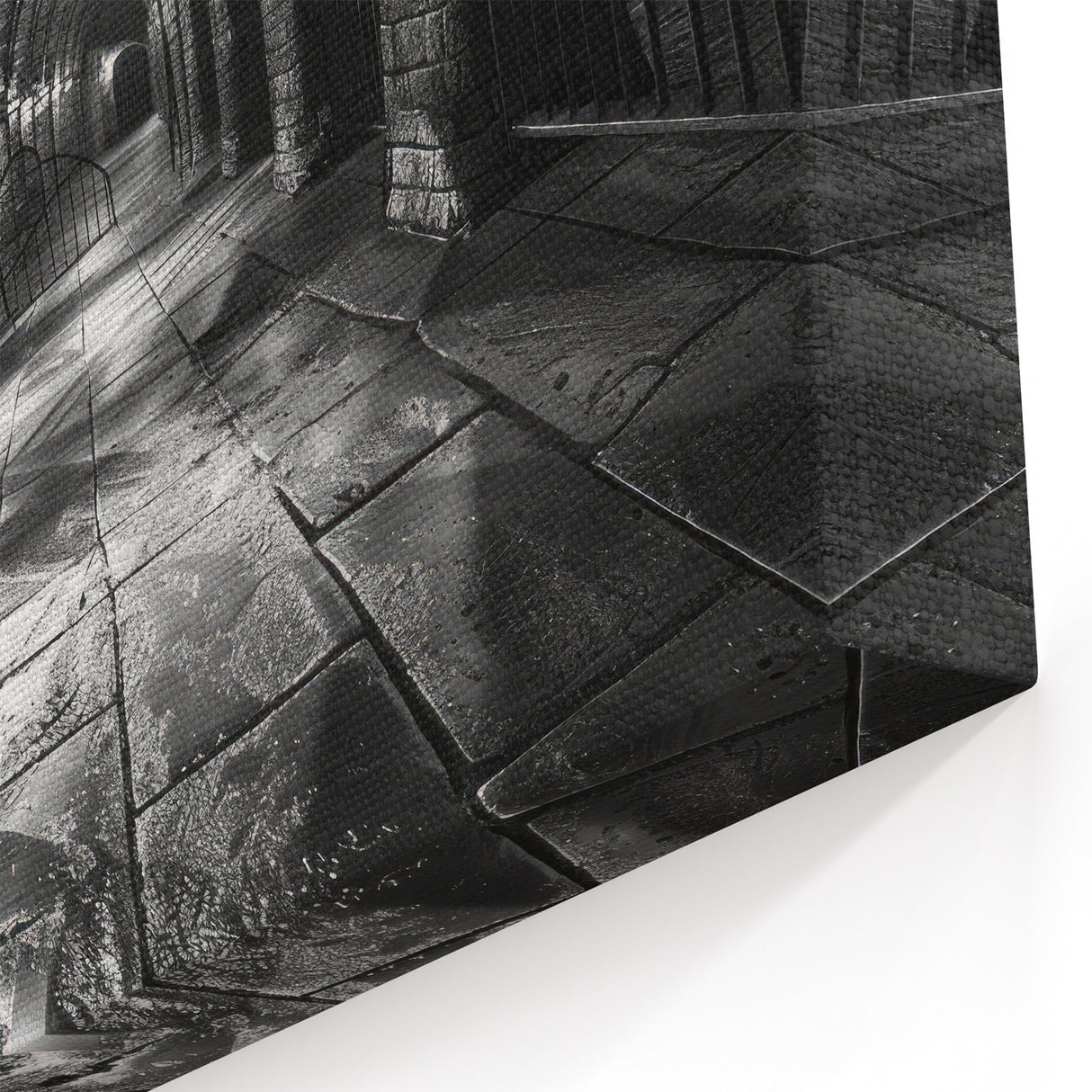 Gothic Masonry Wall Art - Black & White Arched Corridor Canvas Print
