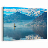 Lake Como Photography - Serene Sailboat on Italian Lake with Mountains