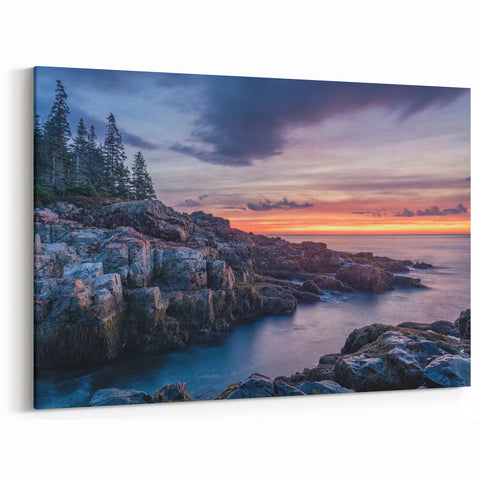 Coastal Maine Wall Art - Sunset Over Rocky Shores in Acadia National Park